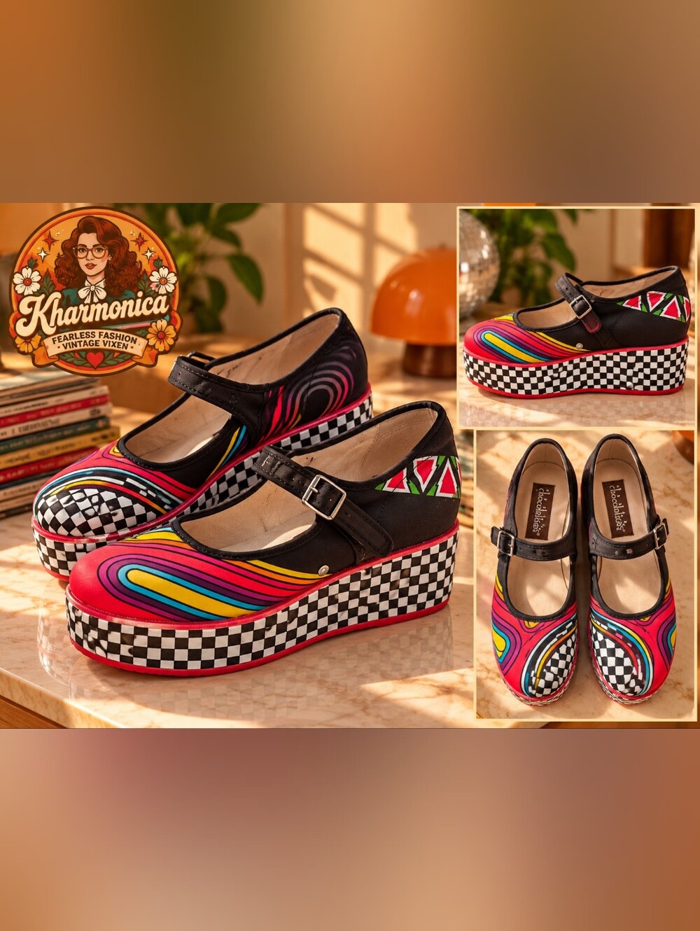 Black Multi-Stripe Platform Mary Janes — Women
